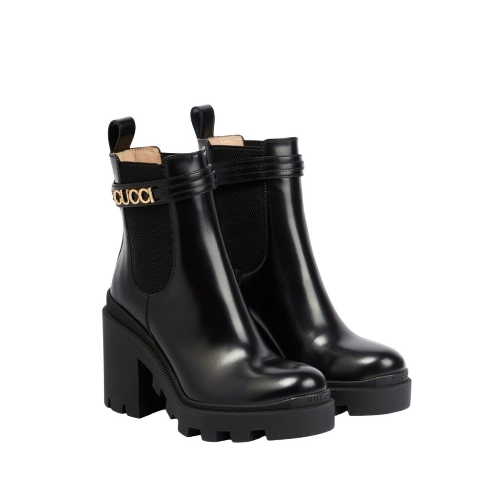 NIB Gucci Magnum EU 40 US 10 Chelsea Ankle Boots Bootie Black Leather Block Heel